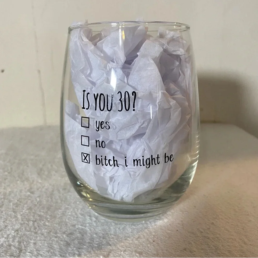 30th Birthday Is You Thirty Bday Gift Set of Two Items Wine Glass Greeting Card